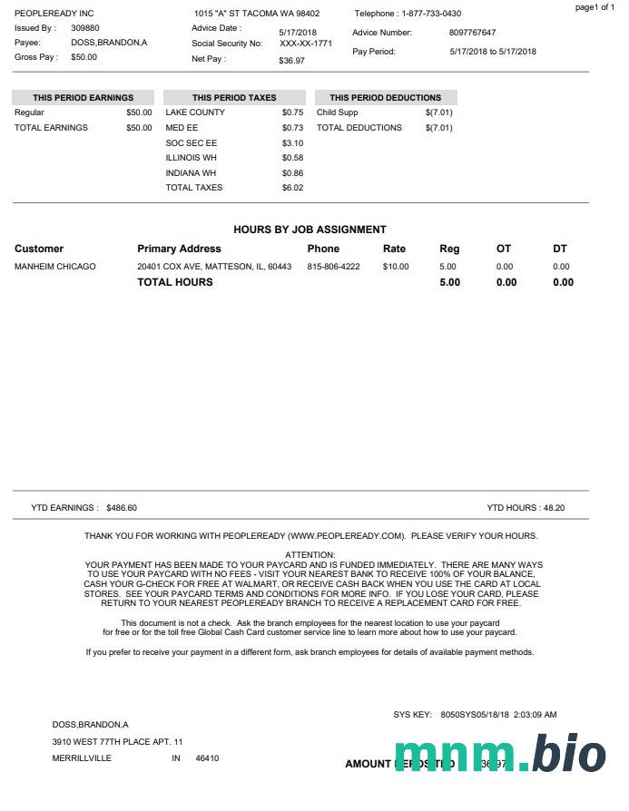 Szablon Paystub Peopleready w formatach Word i PDF